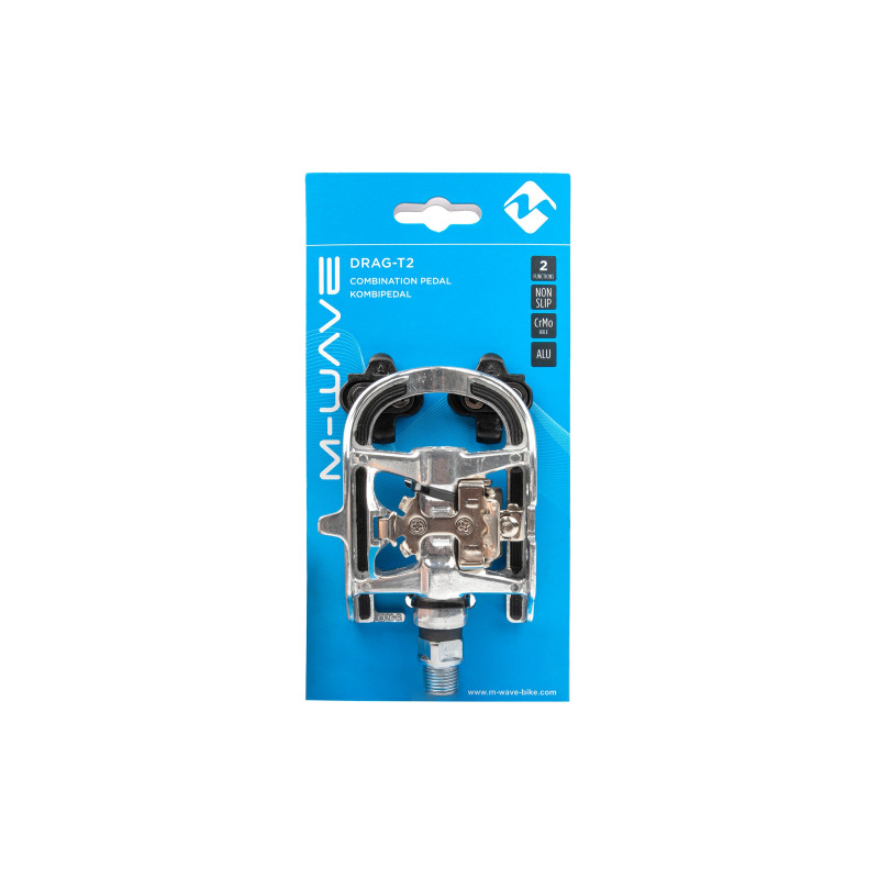 Pedál 9/16 spd & non-slip alu m-wave drag-t2 - crmo tengely ezüst