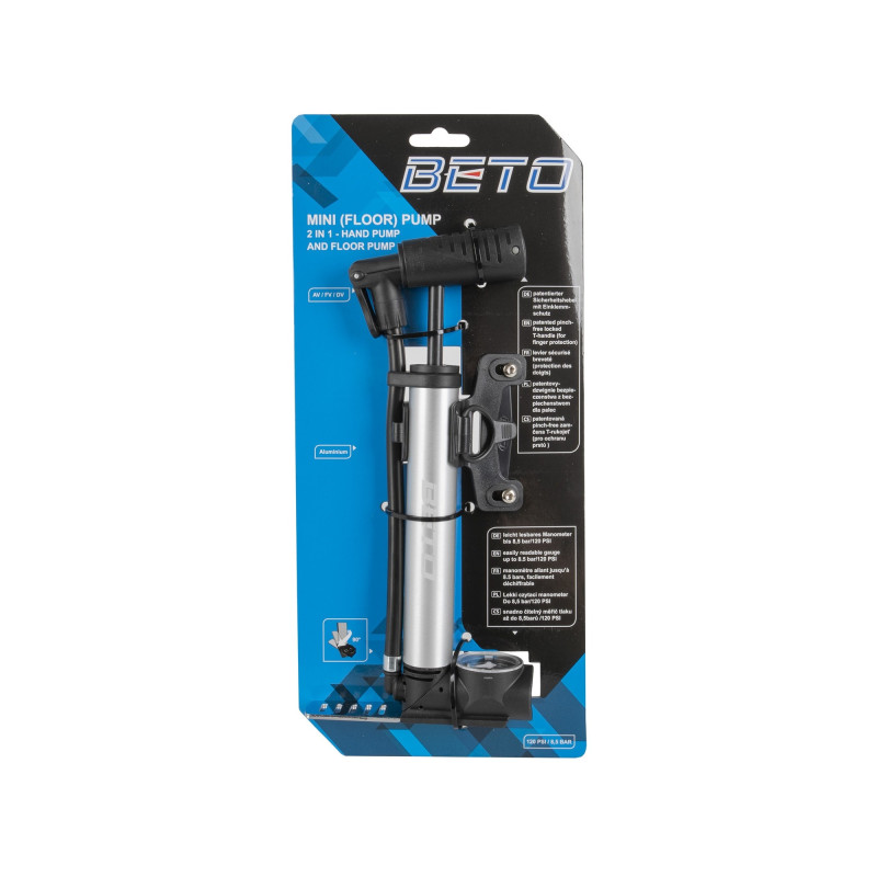 Pumpa mini alu av/dv/fv beto 2in1 - nyomásmérős (8.5 bar) +tartó ezüst / fekete