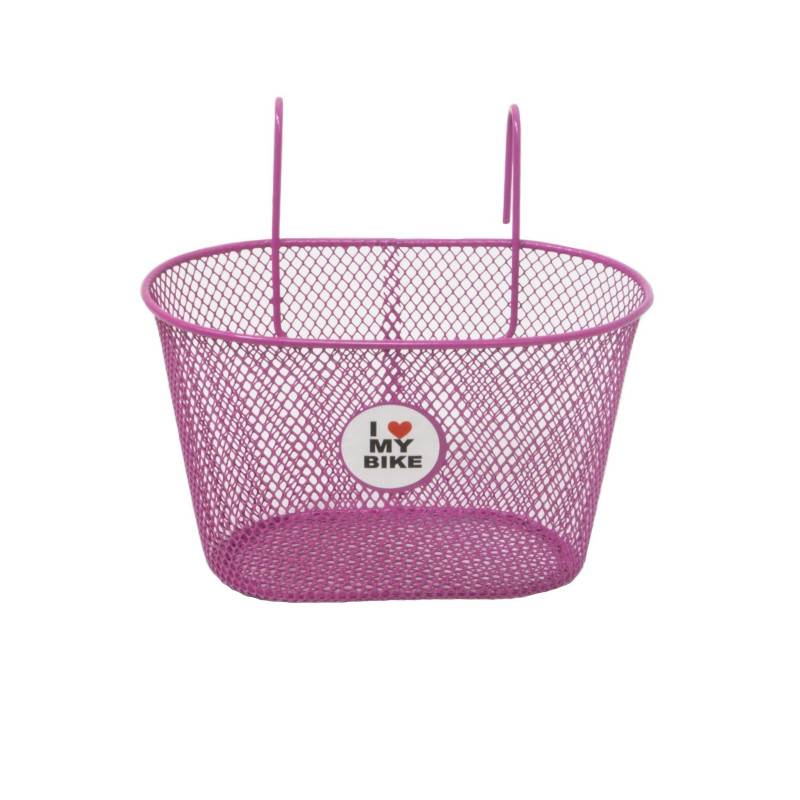Kosár gyermek acél első akasztós 25x16x14 cm - i love my bike pink