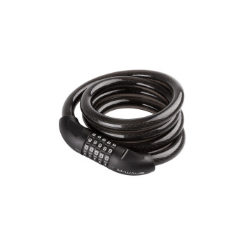 Zár spirál számkombinációs 20 x 1800 mm szilikonos - m-wave fekete