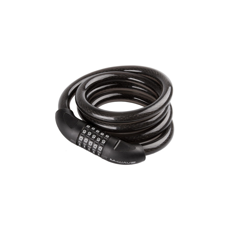 Zár spirál számkombinációs 20 x 1800 mm szilikonos - m-wave fekete