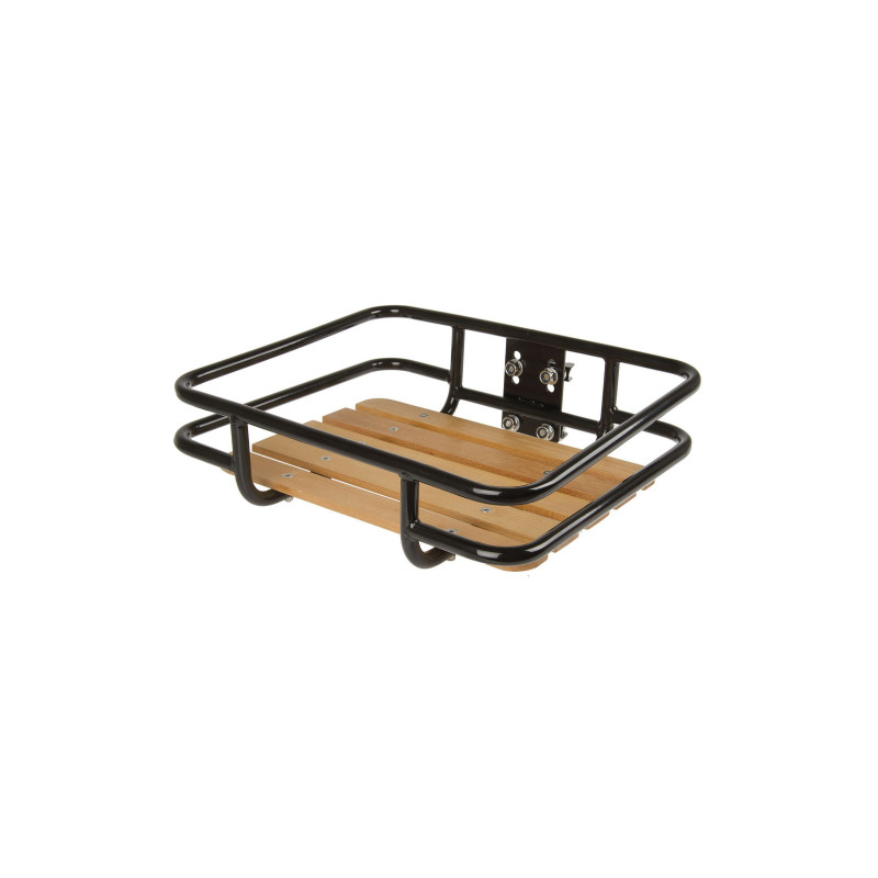 Csomagtartó első acél/fa ventura - 340x410 mm / max 18 kg fekete / barna