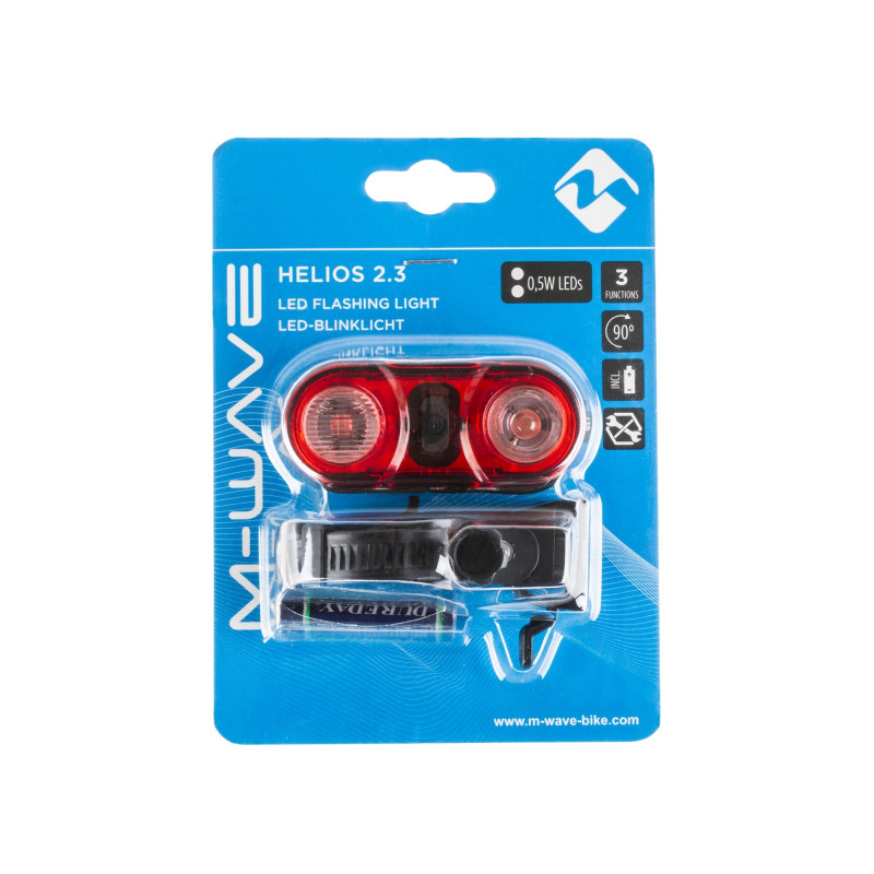 Villogó hátsó elemes 2led m-wave helios 2.3 - 2x0.5w (tartóval) piros