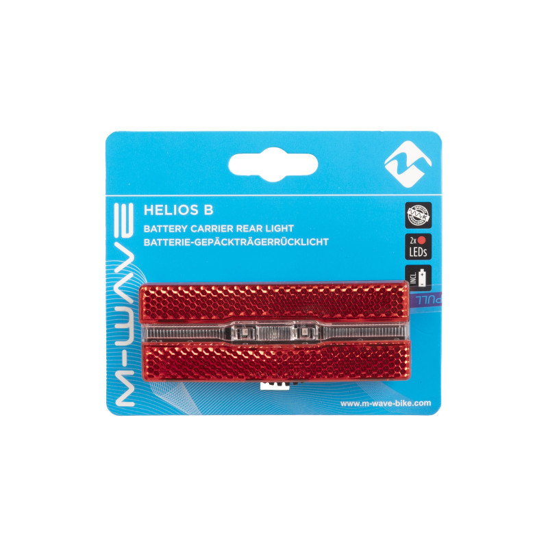 Lámpa hátsó elemes 2 led csomagtartóra (50-80 mm) - m-wave helios piros (bliszteres)