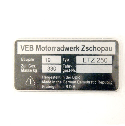 Típustábla MZ ETZ-250 Típustábla MZ ETZ-250