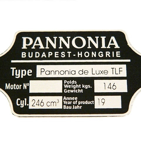 Típustábla PANNÓNIA TLF-250 Típustábla PANNÓNIA TLF-250