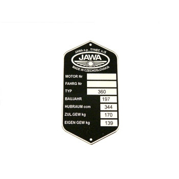 Típustábla JAWA 360 PANELKA-350