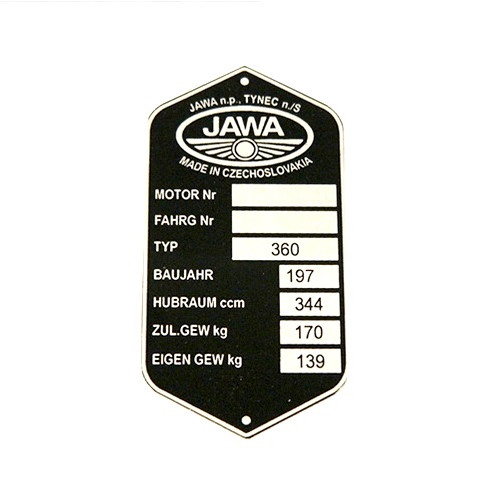 Típustábla JAWA 360 PANELKA-350