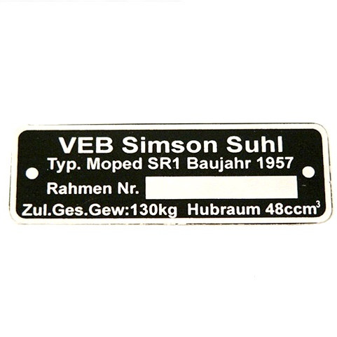 Típustábla SIMSON SR1