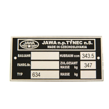 Típustábla JAWA 634-350