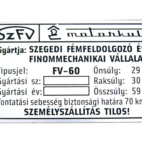 Típustábla /MOTORKULI/ PANNÓNIA KULI
