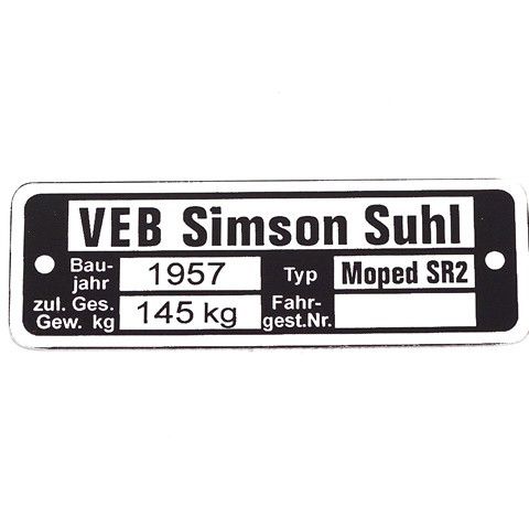 Típustábla SIMSON SR2 /1957/