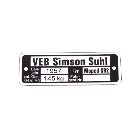 Típustábla SIMSON SR2 /1957/